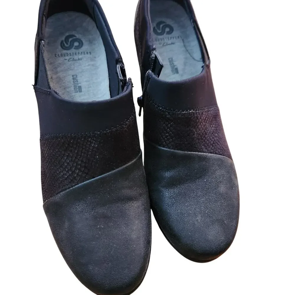 Clarks Cloudsteppers 8.5‎ M Womens Black Nubuck Suede Slip-on Comfort Shoes